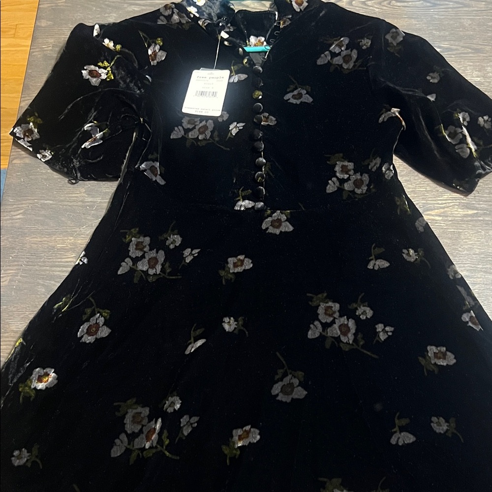 Free People Black Velvet Floral Dress